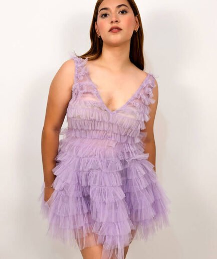 Vestido corto de tul morado