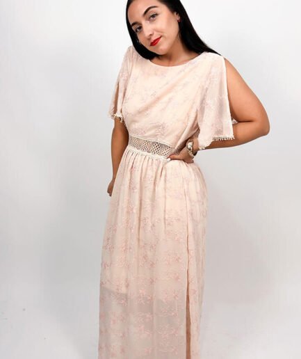 Vestido largo beige con flores