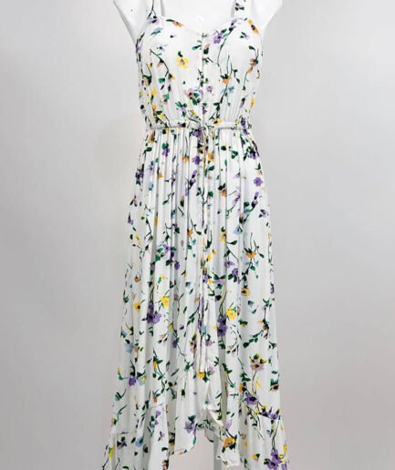 vestido blanco flores corte midi