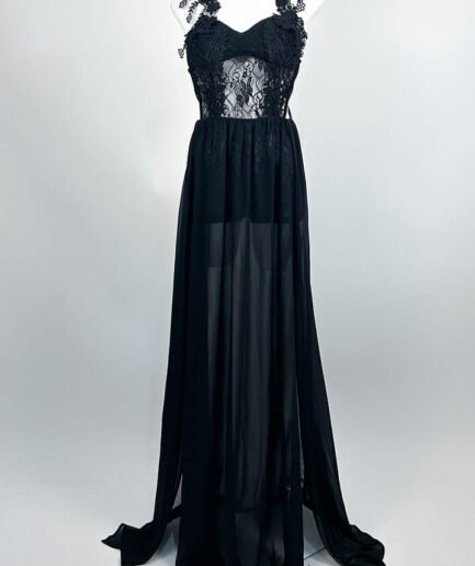 vestido negro largo transparente