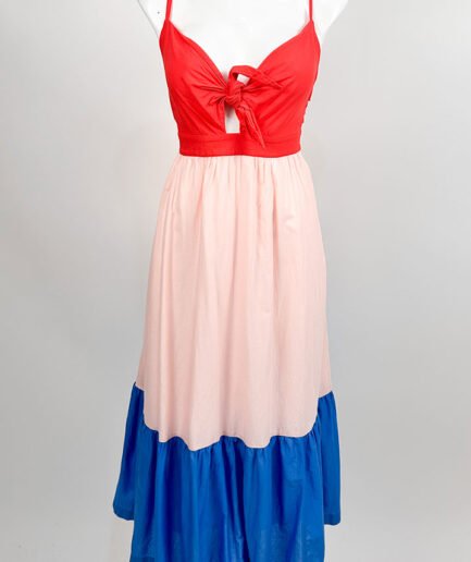 vestido largo bicolor azul y rosa