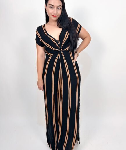 Vestido largo de rayas negro con mostaza